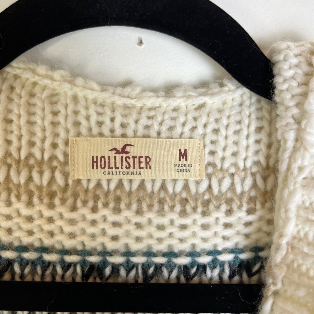 Hollister NWT Fair Isle Knit Zip Hoodie Sweater M Winter Cozycore Preppy College - Picture 7 of 10
